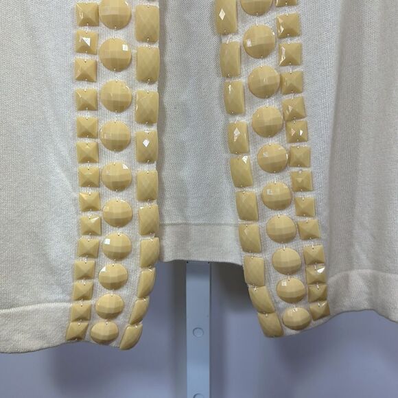 TRINA TURK Women’s Embellished Jewel Trim Cashmere Blend Cardigan Cream Medium - Picture 4 of 12